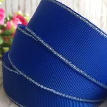 Репс 2,5 см люрекс (срібло), темно-синій, за 1 м