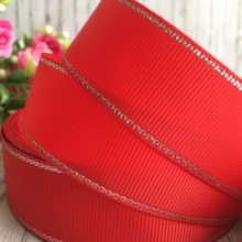 Репс 2,5 см люрекс (срібло), червоний, за 1 м