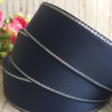 Репс 2,5 см люрекс (срібло), сапфіровий, за 1 м