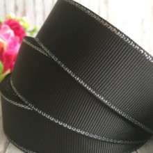 Репс 2,5 см люрекс (срібло), чорний, за 1 м