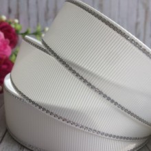 Репс 2,5 см люрекс (срібло), білий, за 1 м