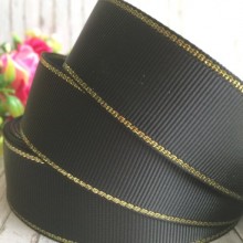Репс 2,5 см люрекс (золото), чорний, за 1 м