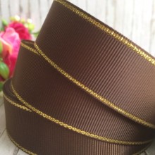 Репс 2,5 см люрекс (золото), коричневий, за 1 м