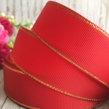 Репс 2,5 см люрекс (золото) темно-червоний, за 1 м