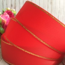 Репс 2,5 см люрекс (золото), червоний, за 1 м