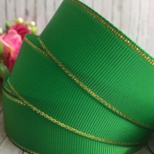 Репс 2,5 см люрекс (золото), зелений, за 1 м