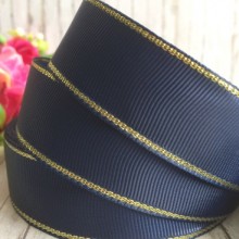 Репс 2,5 см люрекс (золото), сапфіровий, за 1 м