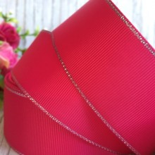 Репс 4 см люрекс (срібло), малиновий, за 1 м