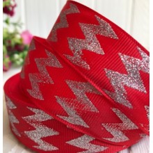 Репс 2,5 см, срібний шеврон на червоному