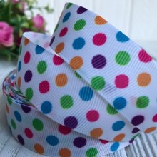 Репс 2,5 см, різнокольорові горохи на білому