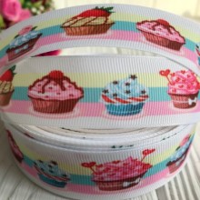 Репс 2,5 см, кекси на біло-блакитно-рожевому