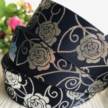 Репс 2,5 см, троянда-голограма срібло на сапфіровому