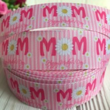 Репс 2,5 см, М ромашка М на рожевому