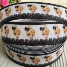 Репс 2,5 см, голова дівчинки на біло-чорному