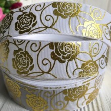 Репс 2,5 см, троянда-голограма золото на білому