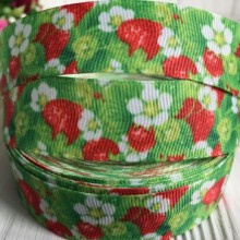 Репс 2,5 см, полуниця з квітами та листочками