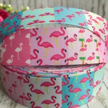 Репс 2,5 см, фламінго, різнокольорові квадрати, 1 м