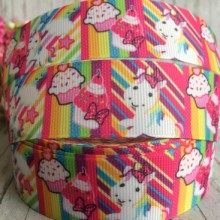 Репс 2,5 см, капкейки-єдиноріг, кольорові квадрати, 1 м