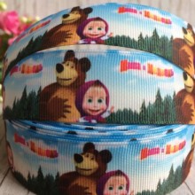 Репс 2,5 см, Маша та Ведмідь (ялинки), біло-блакитний, 1 м