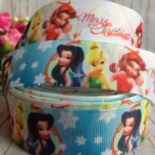 Репс 2,5 см, Феї, біло-лазурний зі сніжинками, 1 м