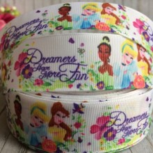 Репс 2,5 см, принцеси (Dreamers), білий, 1 м