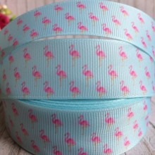 Репс 2,5 см, маленькі фламінго, світло-бірюзовий, 1 м