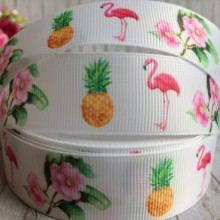 Репс 2,5 см, фламінго-ананас-сакура, білий, 1 м