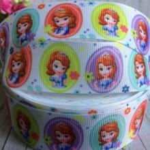 Репс 2,5 см, принцеса Софія у різнокольорових овалах, білий, 1 м