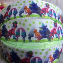 Репс 2,5 см, Тролі, білий із салатовими горохами, 1 м