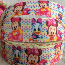 Репс 2,5 см, крихти Мінні та Дейзі, білий у кольоровий горошок, 1 м