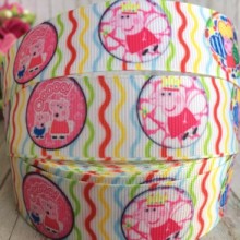 Репс 2,5 см, свинка Пеппа, білий з різнобарвними хвилями, 1 м