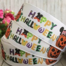 Репс 2,5 см, Happy Halloween Міккі Маус, білий