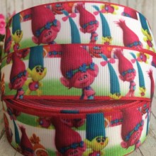 Репс 2,5 см, Тролі, білий з малиновим кантом, 1 м