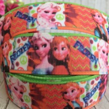 Репс 2,5 см, Ельза та Анна, помаранчевий із салатовим кантом, 1 м