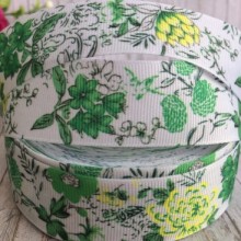 Репс 2,5 см, зелені волошки на сіро-блакитному, 1 м