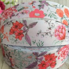 Репс 2,5 см, червоні волошки на ніжно-ліловому, 1 м