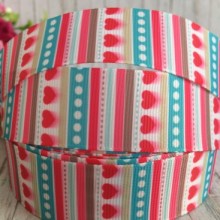 Репс 2,5 см, смуги та серця, морська хвиля-малиновий-кавовий, 1 м