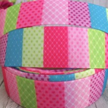 Репс 2,5 см, салатово-малиново-бірюзові квадрати з горохами та кліткою, 1 м