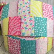 Репс 2,5 см, кольорові леопардові квадрати, 1 м