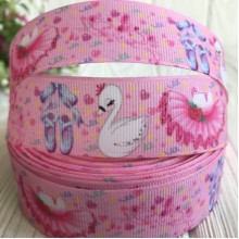 Репс 2,5 см, лебідь та пуанти на рожевому, метр