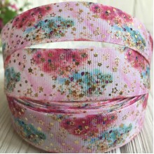 Репс із зірками (фольга), 2,5 см, рожево-м'ятний, метр