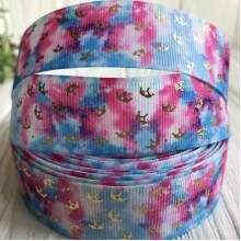 Репс з коронами (фольга), 2,5 см, малиново-бірюзовий, метр