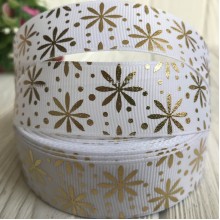 Репс із квіточкою (фольга), 2,5 см, білий із золотом, метр