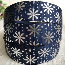 Репс з квіточкою (фольга), 2,5 см, сапфіровий зі сріблом, метр