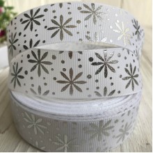 Репс з квіточкою (фольга), 2,5 см, білий зі сріблом, метр