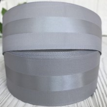 Репс з атласною смугою, 4 см, сірий, метр