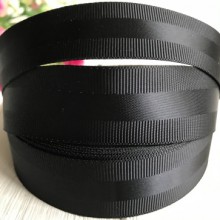 Репс з атласною смугою, 2,5 см, чорний, метр