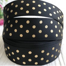 Репс у горох (фольга), 2,5 см, чорний із золотом, метр