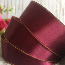 Атлас із люрексом 2,5 см (золото), вишневий, рулон 33 м