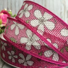 Стрічка з мішковини квітка, 2,5 см, малинова